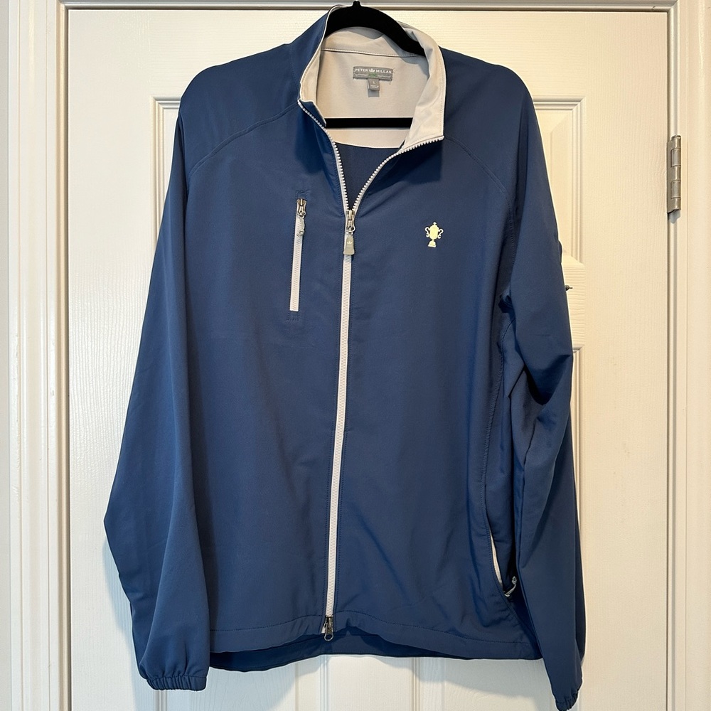 MEN’S PETER MILLAR BLUE GOLF WINDBREAKER JACKET — SIZE LARGE